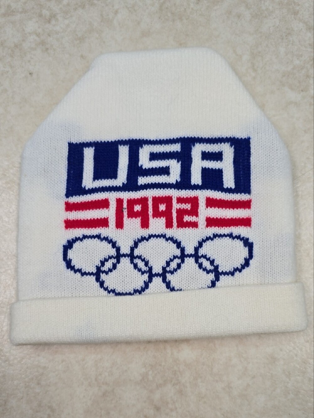 Olympic USA 1992 Beanie Hat - Red White & Blue W/ Olympic Design
